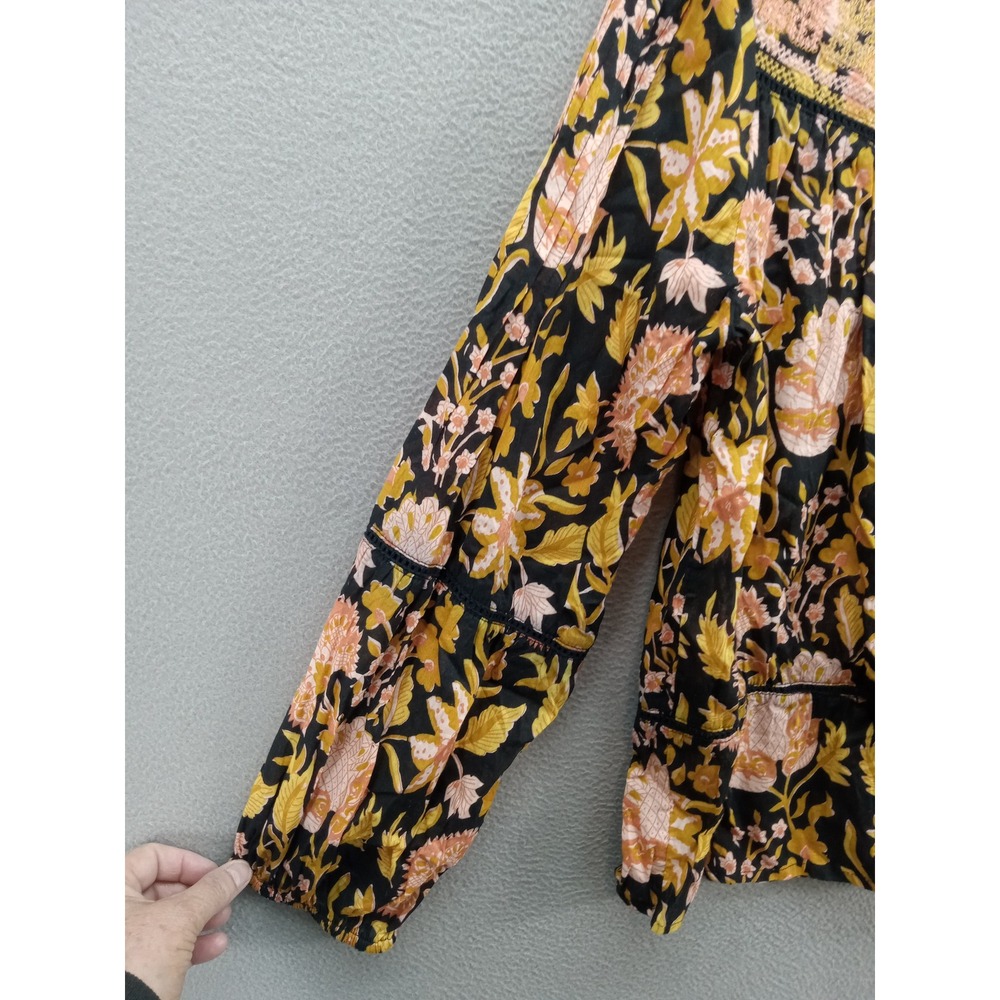 Rachel Zoe Floral Embroidered V-Neck Peasant Long Sleeve Blouse Small Vacation - Picture 5 of 12